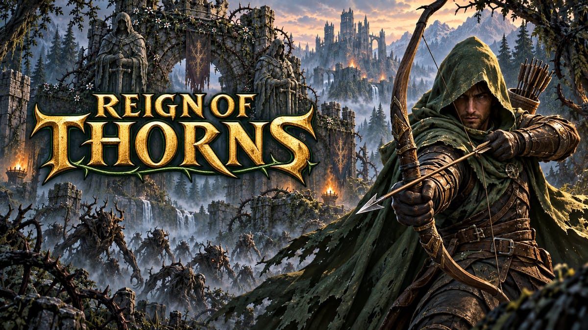 A hero fighting a monster horde in Reign of Thorns